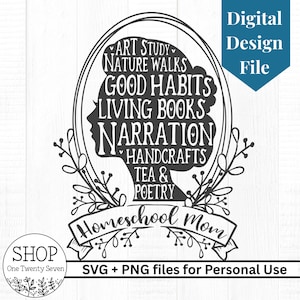 Descarga instantánea Charlotte Mason Homeschool Mom SVG / Libros vivientes Narración Manualidades Archivo de corte / png SVG Cricut Silueta