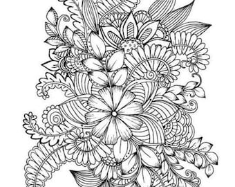 30 Coloring Book Pages Flowers Leaves Abstract Digital Download