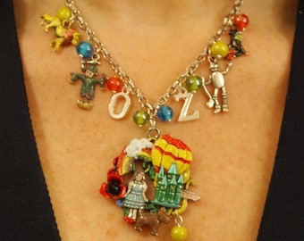 Wizard of Oz Charm Necklace, Hand Painted Kitsch Jewelry