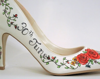 Hand Painted Flower Shoe Design- On your own Shoes - Wedding Shoes - Custom Bridal Shoes - Personalised Floral Heels - Flower Painted Shoes