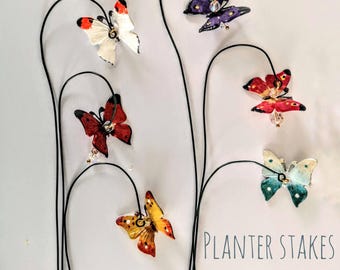 Dragonfly and Butterfly Plant Stake, Hand painted floating sun catcher house plant decoration