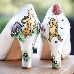 Winnie the Pooh Shoes - Custom Hand Painted Design on Your Own Wedding Shoes - Custom Bridal heels - Story Book Shoes - Hand Painted Shoes