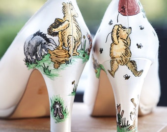 Winnie the Pooh Wedding Shoes: Custom Hand-Painted Bridal Heels