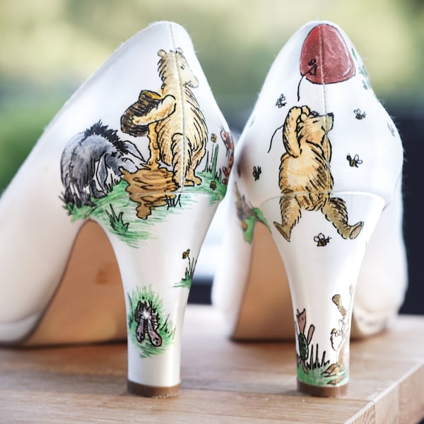 Winnie the Pooh Shoes - Custom Hand Painted Design on Your Own Wedding Shoes - Custom Bridal heels - Story Book Shoes - Hand Painted Shoes