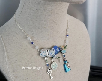 Alice in Wonderland Necklace, Charm Jewelry, Hand-Painted Statement Piece