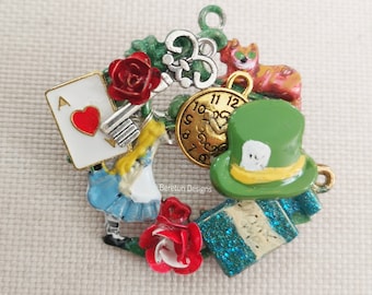 Handmade Alice in Wonderland Collage Brooch: Storybook Jewelry