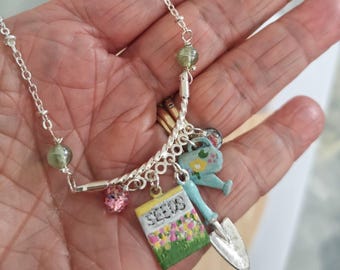 Whimsical Garden Charm Necklace & Daisy Earrings Set: Floral Gardener Gift