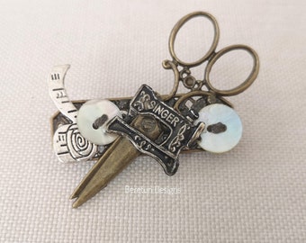 Seamstress, Sewing Bee Brooch, Lapel Pin, Sewing, Sewist Brooch Pin