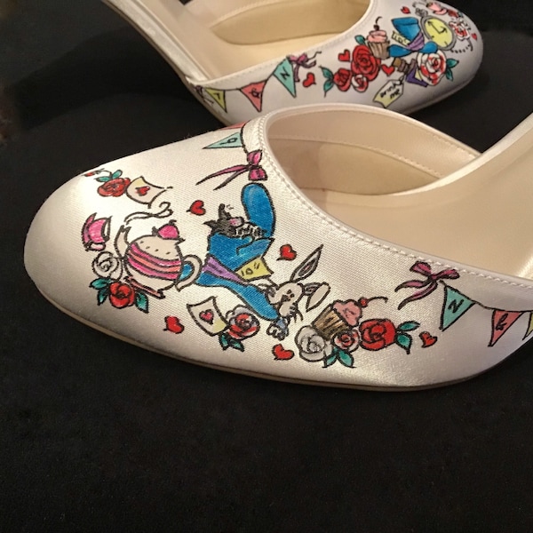 Hand Painted Wonderland Shoe Design - on your own Wedding Shoes - Custom Bridal heels - Fairytale Shoes - Hand Painted Shoes - Alice Shoes