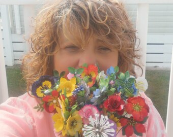 Floral Bookmark, Unique Colorful Hand Made and Painted  Brass Artificial Flowers, Faux Flower Stem