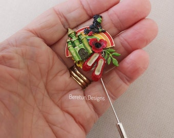 Oz, Witch and Rainbow Stick Pin  Brooch, Hand made, Dorothy Jewellery, Storybook Lapel Pin