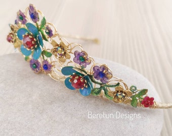 Peacock Colour Tiara - Hand Painted Crown  - Fairy tale Tiara - Flower Crown