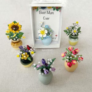 Regalo floreale in miniatura Forever in una scatola, bouquet in vaso di ceramica, mini fiori di compleanno personalizzati fatti a mano e dipinti con scatola regalo e biglietto