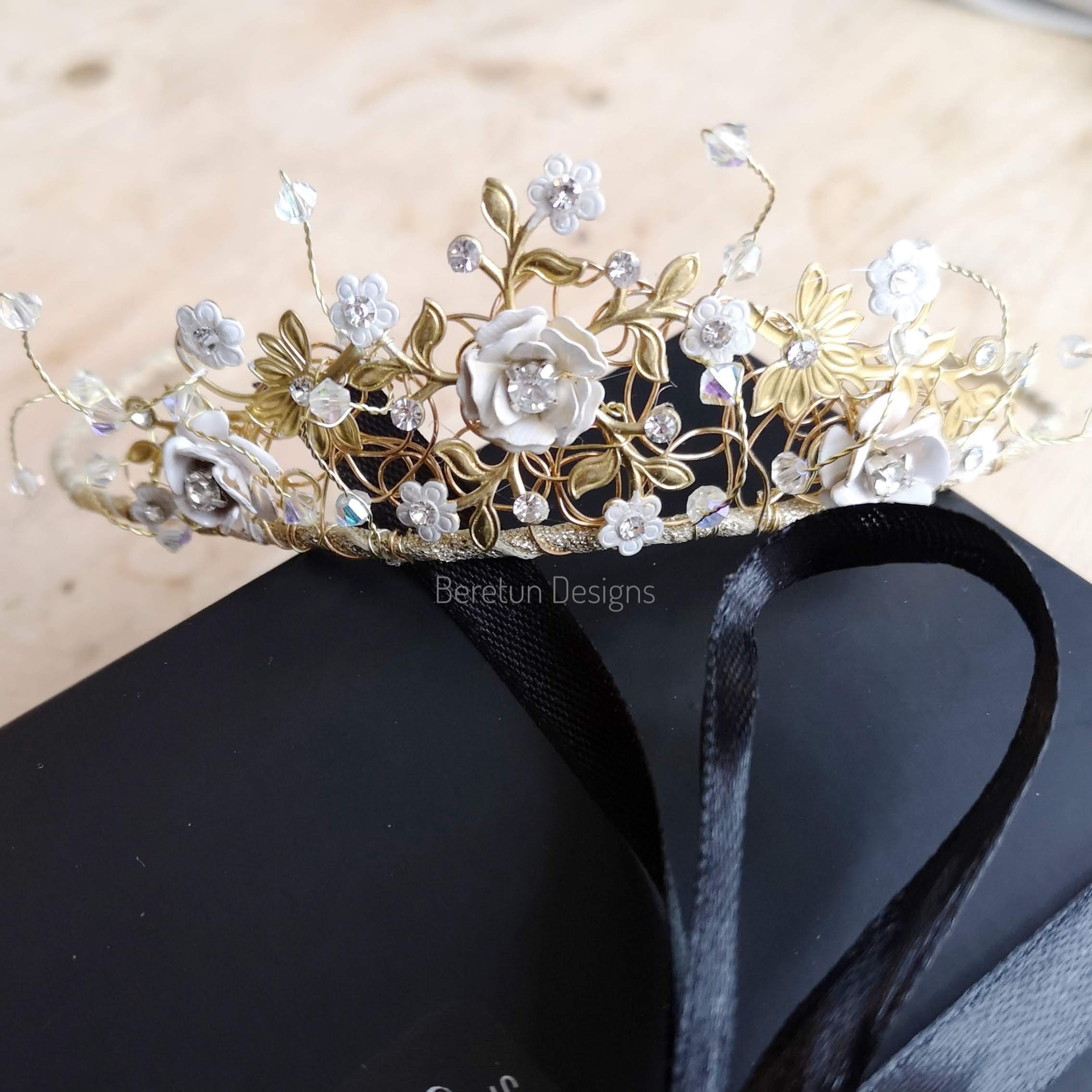 Off white tiara Bloomsbury Ivory Ceramic Flower and Pearl Wedding Tiara main image 3