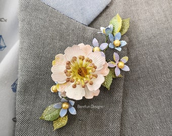 Custom Boutonniere, Button Hole Flower, Rose Lapel pin, Hand made Lapel Brooch