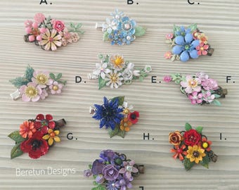 Hand Painted Flower Hair Clip: Floral Bouquet, Wedding Jewelry