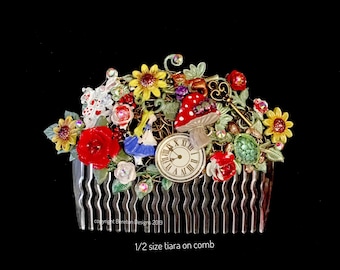 Alice's Adventures Story Custom Made Hair Comb, Wonderland Wedding Hair Accessories, Colourful  Brides Hair Comb,