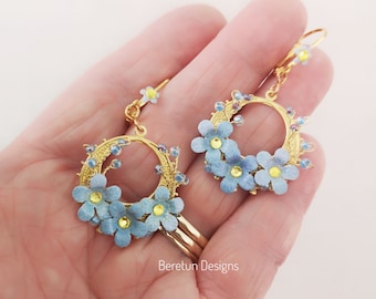 Handmade Forget-Me-Not Flower Earrings, Blue Floral Drop Earrings