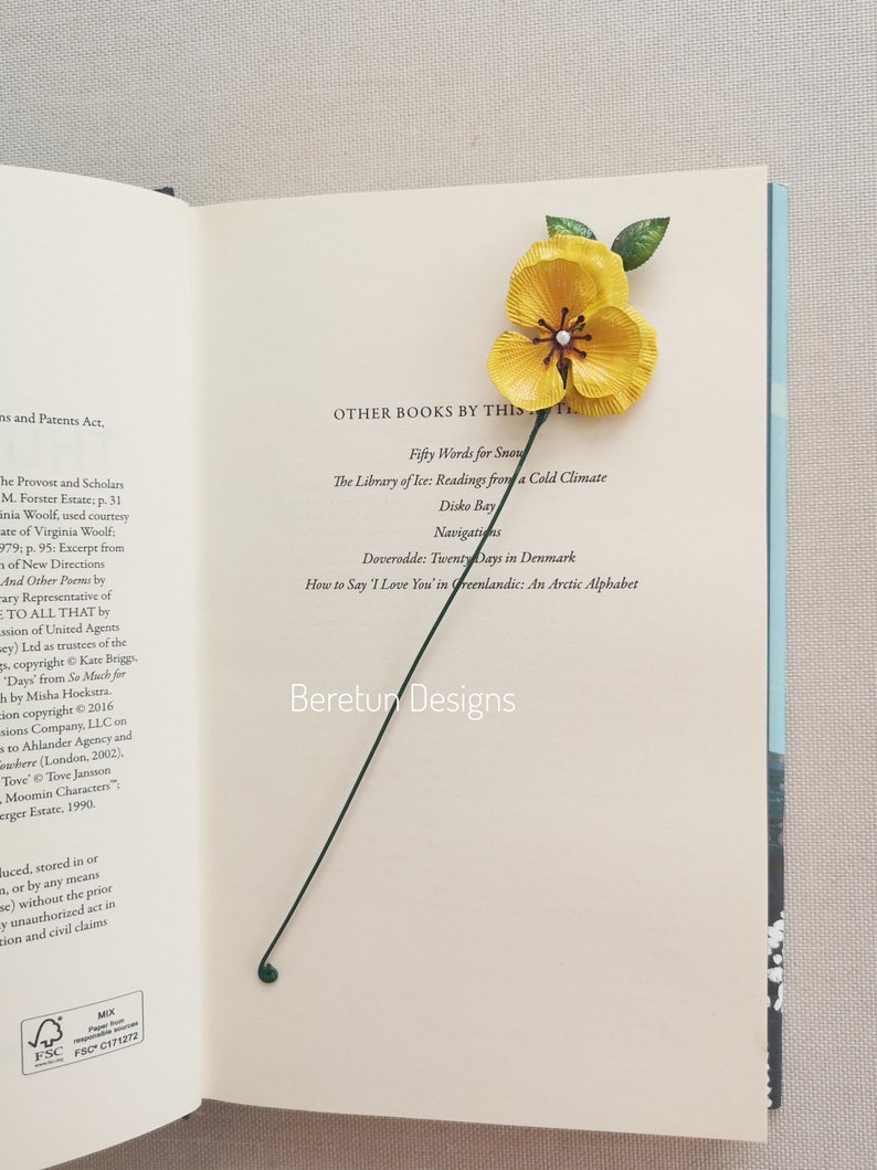 Pansy Flower Book Mark, Gift, 3D Metal Hand Painted Rose, Page Saver