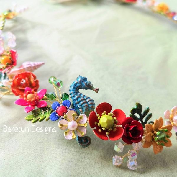 Wedding Hair Vine, Headdress, Under the Sea, Seahorse,Hair Garland, Wild Flower Bridal Crown, Colourful Wedding Hair Accessory, Custom Made