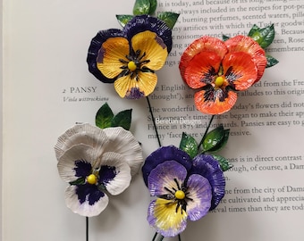 Hand Painted Metal Pansy Flower Bookmark: Gardening Gift