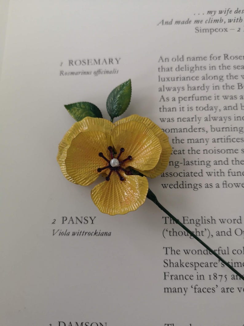 Pansy Flower Book Mark, Gift, 3D Metal Hand Painted Rose, Page Saver