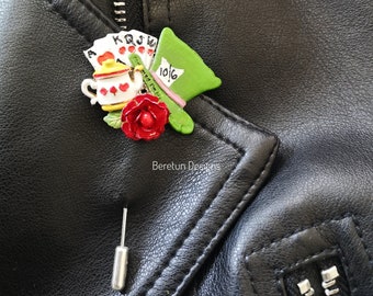 Handmade Mad Hatter Stick Pin, Alice in Wonderland Brooch, Handmade in UK