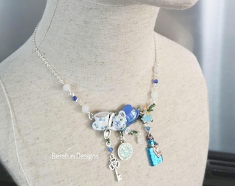 Alice in Wonderland Necklace, Charm Jewelry, Hand-Painted Statement Piece