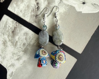 Orecchini a fungo hippie in labradorite