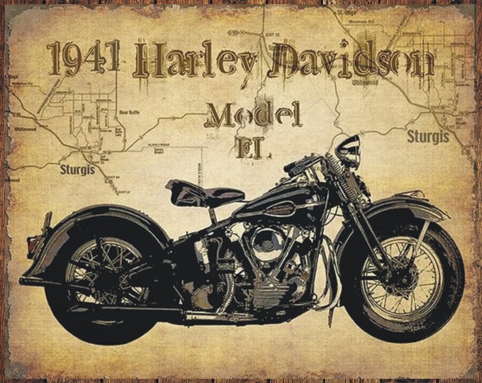 1941 Vintage Model EL Flathead MOTORCYCLE Sturgis Advertisement 12x18 Color PRINT