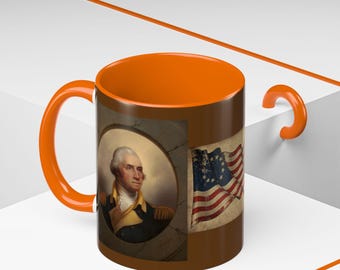 American Flag and Founding Father Coffee Mug with George Washington, Perfect for Independence Day Gift for History