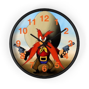 Western Cartoon Cowboy Wall Clock Fun Wild West Decor Unique Wall Art, Living Room Decoration