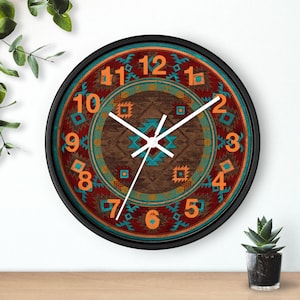 Tribal Pattern Wall Clock | Rustic Home Decor, Unique Gift for Adventurers, Boho Aesthetic, Southwestern Style Wall Decor
