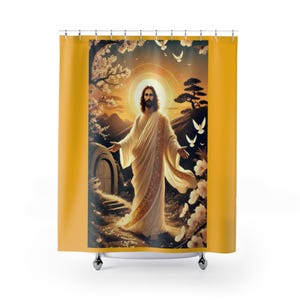 Jesus in the Garden Bathroom Shower Curtain, Religious Home Decor, Christian