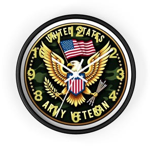 American Eagle Army Veteran Wall Clock | Patriotic Military Camouflage
