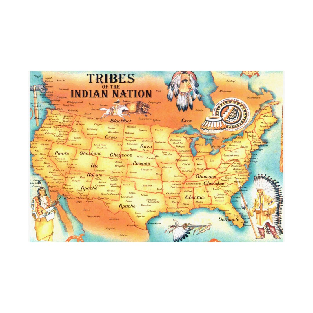 Tribal Map Art Print, Native American Wall Decor, Vintage Home ...