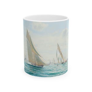 Sailing Scene Ceramic Mug, Beach Decor Coffee Cup, Nautical Gift for Sailors, Ocean Lover&#39;s Tea Mug, Summer Vibe Drinkware