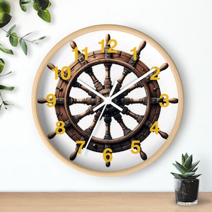 Nautical Ships Wheel Wall Clock, Rustic Ship Wheel Clock, Maritime Decor, Nautical Gift