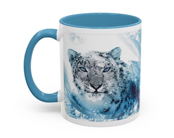 Snow Leopard Accent Coffee Mug, Wildlife Mug, Animal Lover Gift, Unique