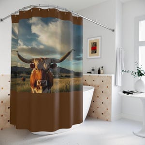 Rustic Longhorn Bathroom  Curtain, Rustic Home Decor, Farmhouse Bathroom Western Theme