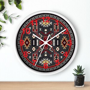 Bohemian Tribal Wall Clock, Home Decor, Unique Timepiece, Gift for Her, Chic Wall Art, Navajo Rustic Style
