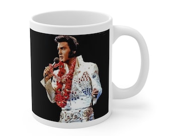 Elvis im Hawaii Becher, 11 Unzen Kaffeetasse, Retro Rock and Roll Geschenk, Musikliebhaber Becher, Perfekt für Geburtstage und Feiern