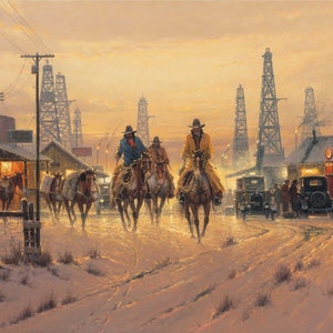 Old West Art Cowboys & Cars Cultural Change in Time Print Semi-Gloss Old West 13&quot;x19&quot; inch