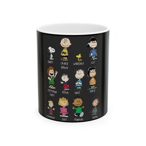 Peanuts Characters Ceramic Mug, Retro Cartoon Lover Gift, Charlie Brown themed Coffee Mug, Fun Office Decor, Great for Birthdays, Holidays