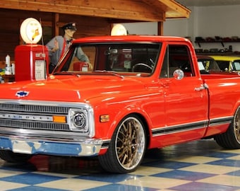 Car Chevy 1969 Chevy C 10 Pickup Truck Orange-red Classic Car
