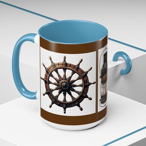 Nautical Ships Wheel Coffee Mug, Sailor Gift Ocean Lover&#39;s Cup, Unique Coffee Mug for Boating Enthusiasts