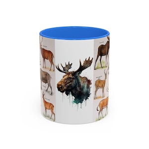 Wildlife Art Mugs - Colorful Animal Designs for Nature Lovers, Unique Coffee Cup for Home or Gifts, Moose and Deer Collection