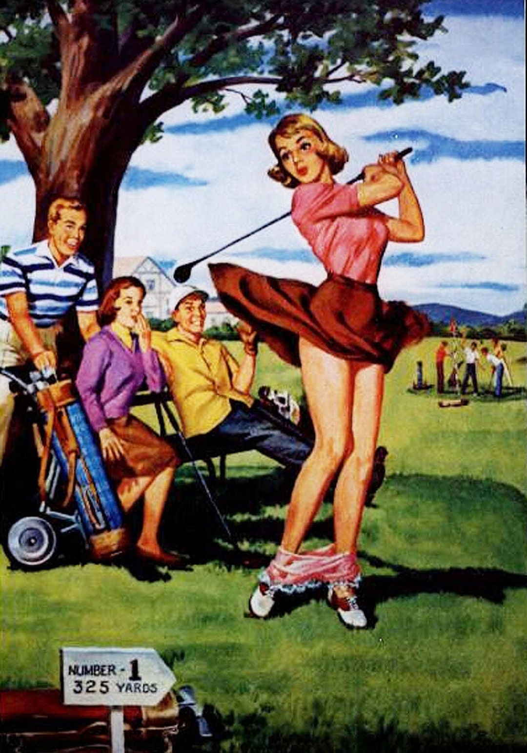Vintage Pinup Girl Damsel in Distress Bad Golf Swing Art Print Etsy