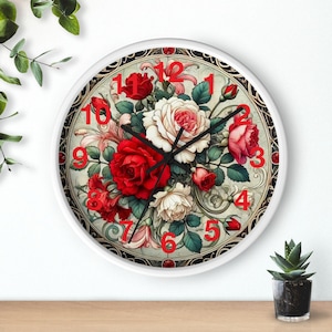 Reloj de pared floral vintage, decoración atemporal para el hogar, elegante reloj, decoración clásica.