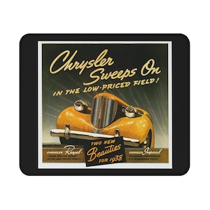 Car 1938 Chrysler Automobile Ad Non-Slip Gaming Mouse Pad, Retro Office Decor, Gamer Gift